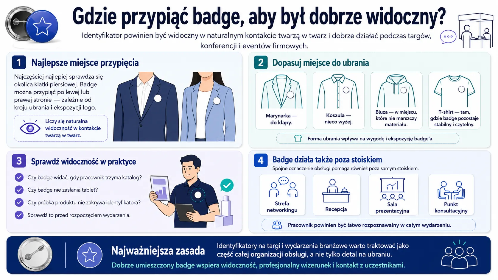 Gdzie przypiąć badge aby był dobrze widoczny?