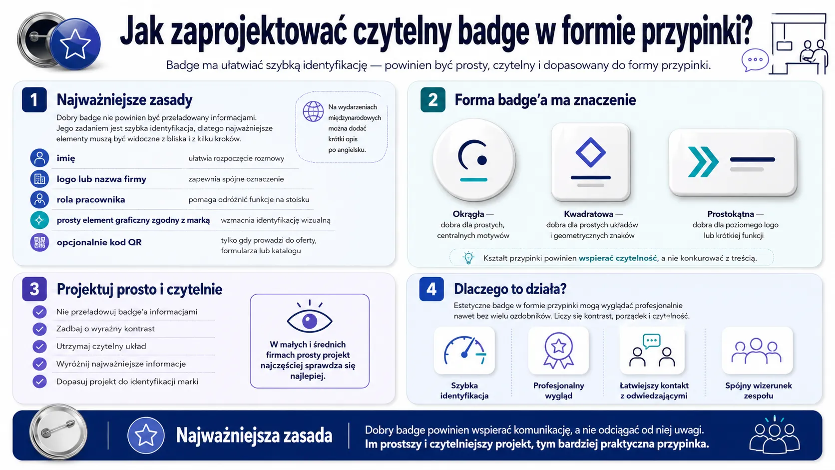 Jak zaprojektować czytelny bagde w formie przypinki?