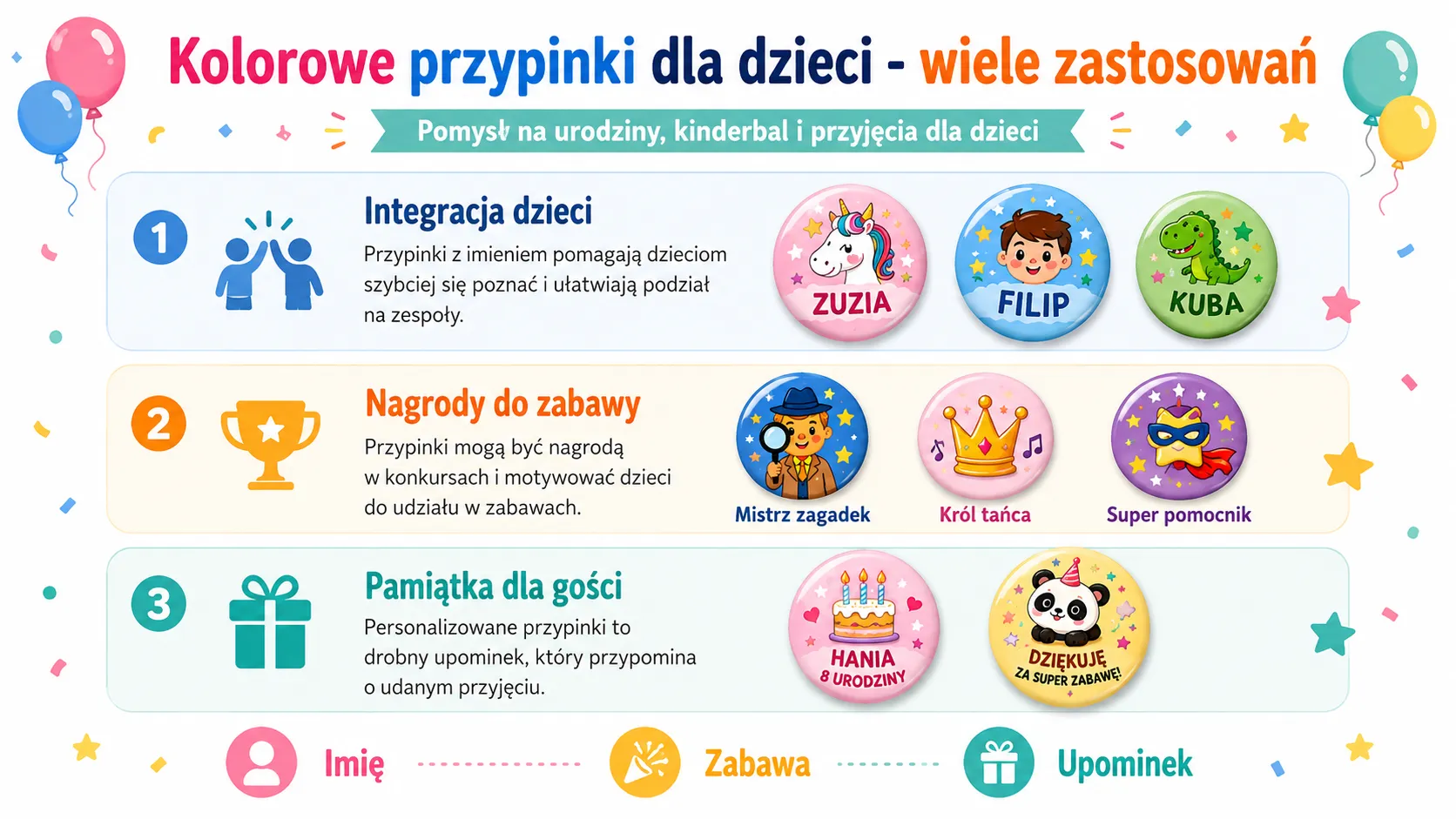 Kolorowe przypinki dla dzieci - wiele zastosowań
